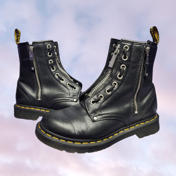 Dr. Martens Shoes - Doc Dr Martens Black 1460 Twin Zip Classic Double Zip Goth Punk Combat Boot Sz 7